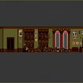 Traditional Building Interior Featuring Red Roof Green Walls Windows and Wooden Long Table