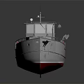 White Wooden Boat With Red Bottom Cabin And Lifebuoy On Deck