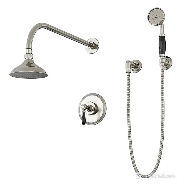 Modern Brushed Nickel Shower System With Fixed Head Handheld Sprayer And Control Valve 3d model 