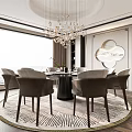 Elegant Modern Private Room Interior With Round Dining Table And Comfortable Chairs 3d model