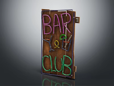 Colorful Bar Club Neon Logo With Wooden Background And Bright Lights 3d model