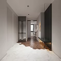 Modern Living Dining Room Interior With Gray Sofa TV Wall Marble Open Kitchen And Plants