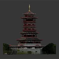 Ancient Chinese Multi Tiered Pagoda With Red Architecture Golden Spire Curved Eaves And Stone Base