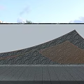 Modern Outdoor Feature Wall With Curved Wooden Slats And Natural Stone Texture