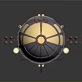 Vintage Mechanical Spherical Craft With Illuminated Round Windows Rustic Metal Frame And Mechanical Parts