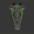 Sci Fi Spaceship Model With Gray And Green Exterior Mechanical Structure And Weapon Systems 3d model