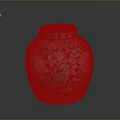 Pink Carved Ceramic Sculpture Vessel With Intricate Lotus Patterns And Green Decorations