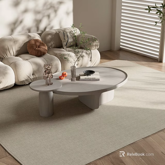 Cozy Modern Living Room With Beige Sofa And Stylish Coffee Table Decorated With Plant Books 3d model 