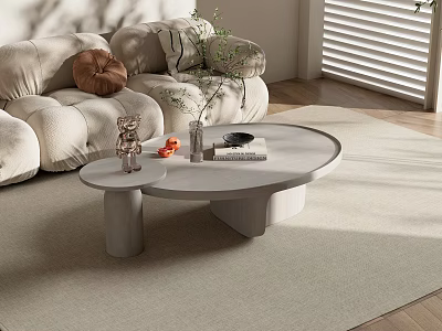Cozy Modern Living Room With Beige Sofa And Stylish Coffee Table Decorated With Plant Books 3d model