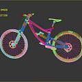 Peach Frame Downhill Mountain Bike With White Seat Large Tires And Suspension On Reflective Surface