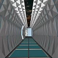 KTV Interior With Mirrored Corridor Blue Lighting And Futuristic Tech Inspired Design