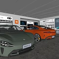 Xiaomi Auto Car Showroom Featuring Green And Orange Electric Vehicles With Display Screens And Cabinets