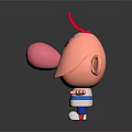 3D Game And Movie Character With Pink Big Nose Red Cap Blue White Striped Shirt