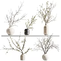 Modern Decorative Ornament Set with Ceramic Vases and Dried Branches on Floating Shelf 3d model