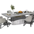 Modern Dining Table Set With Marble Top Unique Base And Light Gray Chairs 3d model