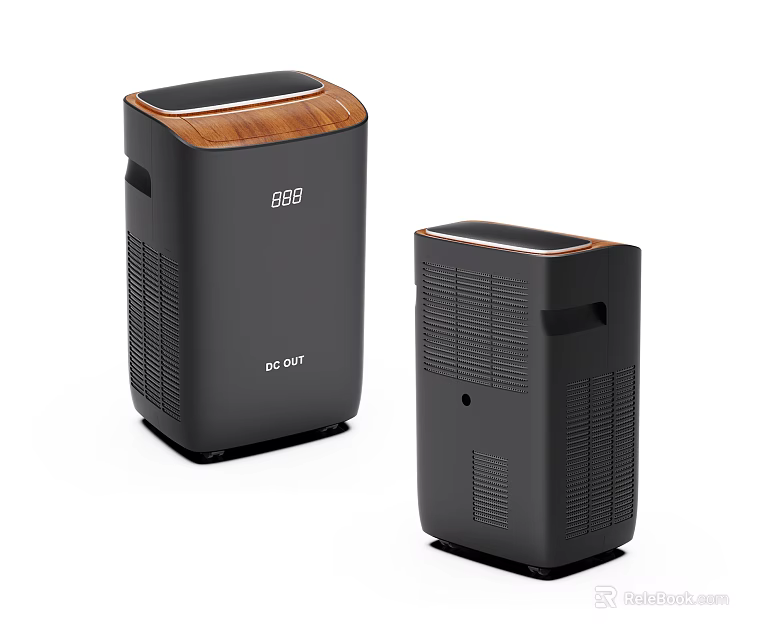 Sleek Modern Black Air Cooler Fan With Wooden Top Accent And Two Designs 3d model 