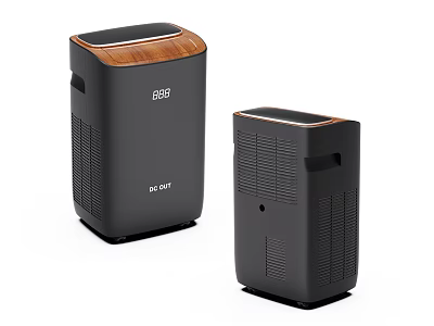 Sleek Modern Black Air Cooler Fan With Wooden Top Accent And Two Designs 3d model