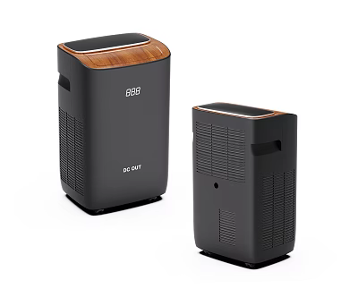 Sleek Modern Black Air Cooler Fan With Wooden Top Accent And Two Designs 3d model
