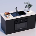 Modern Kitchen Countertop With Built in Oven Sink Fruits And Plant