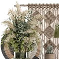 Natural Decorative Ornament Set with Woven Wall Art Potted Cactus Green Lamp and Books