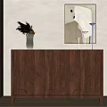 Modern Walnut Wood Console Table Sideboard With Geometric Patterns Vase And Wall Mirror 3d model