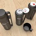 Set of Black Stainless Steel Insulated Mugs With Handle and Portable Lid Design