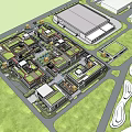 Modern Industrial Factory Park Layout With Multiple Buildings And Green Areas