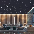 Modern Home Theater Interior With Starry Ceiling Large Screen And Cozy Seating 3d model