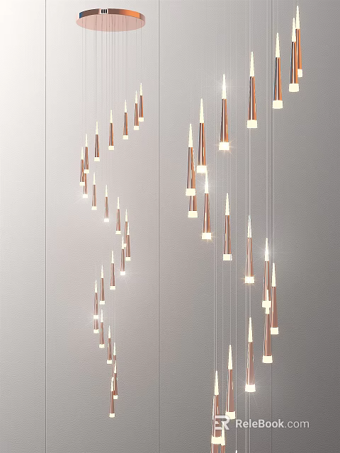 Modern Elegant Spiral Metal Chandelier with Warm Light for Interior Ambiance 3d model 