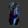 Black Sports Car with Colorful Neon Effects Intricate Patterns Illuminated Wheels and Dark Background Reflections