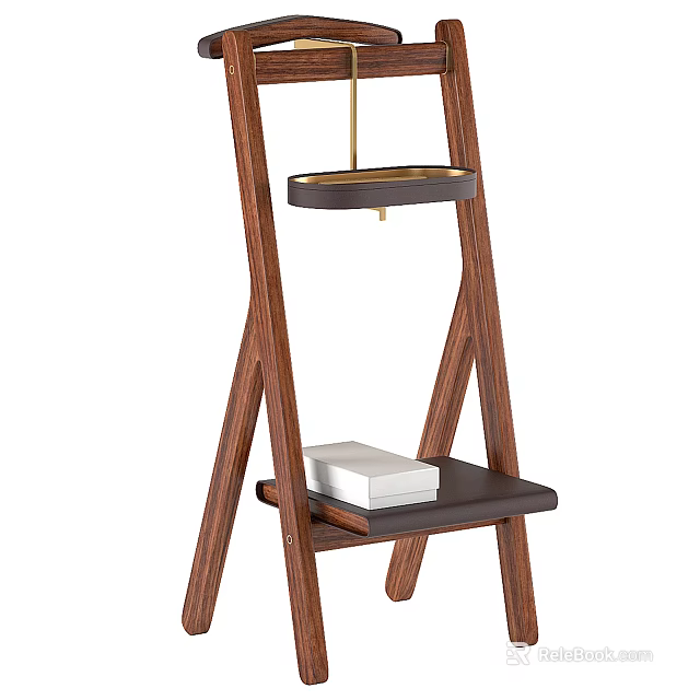 Wooden Bar Stool With Sleek Tiered Structure And Lower Seat Tray Design 3d model 