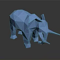 Blue Low Poly Elephant Sculpture with Geometric Design and Reflective Surface