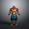 Muscular Fantasy Warrior Character With Golden Helmet Spiked Shoulders Blue Waist Guard And Ornate Details