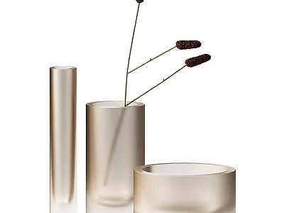 Elegant Decorative Ornament Set With Cylindrical Vases And Dried Flower Branches 3d model