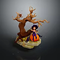 Witch Figure Sitting On Pumpkin With Dead Tree Branch In Enchanted Scene