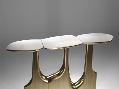 Modern Bar Design With Three White Countertops And Golden Metal Base 3d model