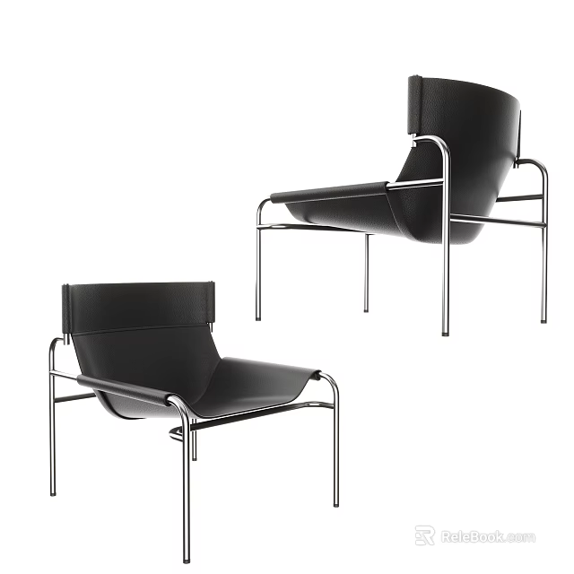 Modern Black Leather Accent Chair With Sleek Metal Frame And Contemporary Design 3d model 