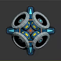 Futuristic Sci-Fi Weapon With Blue Mechanical Base And Circular Energy Disks