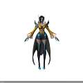 3D Fantasy Character Design With Yellow Blue Outfit Long Sleeves Wing Decorations And Blue Nails