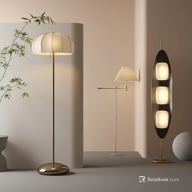 Modern Elegant Floor Lamps With Stylish Shades And Gold Bases For Home Decor 3d model 