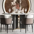 Elegant Restaurant Interior With Circular Decorative Painting Dining Table Chairs Chandelier And Shelves