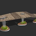 Wooden Pergola Structure With Support Columns And Circular Bases With Green Plants