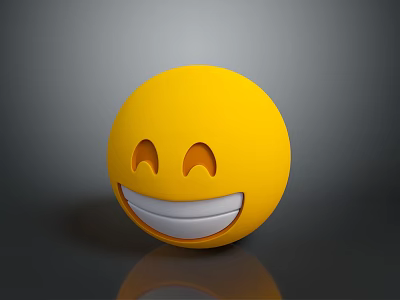 Yellow 3D Smiley Emoji With Happy Face Curved Eyes And Wide Smile 3d model