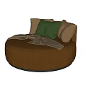 Brown Leather Single Sofa With Round Design Green Cushions And Throw Blanket 3d model