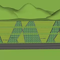 Green Mountain Landscape Design With Layered Green Structures And Road 3d model