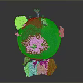 Colorful Earth Model With Green Land Blue Ocean Panda Trees And Flowers