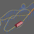 Roller Coaster Amusement Ride with Yellow Tracks Blue Supports and Red Roofed Station Building