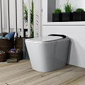 Modern White Smart Toilet In Bathroom With Green Plants And Wooden Floor