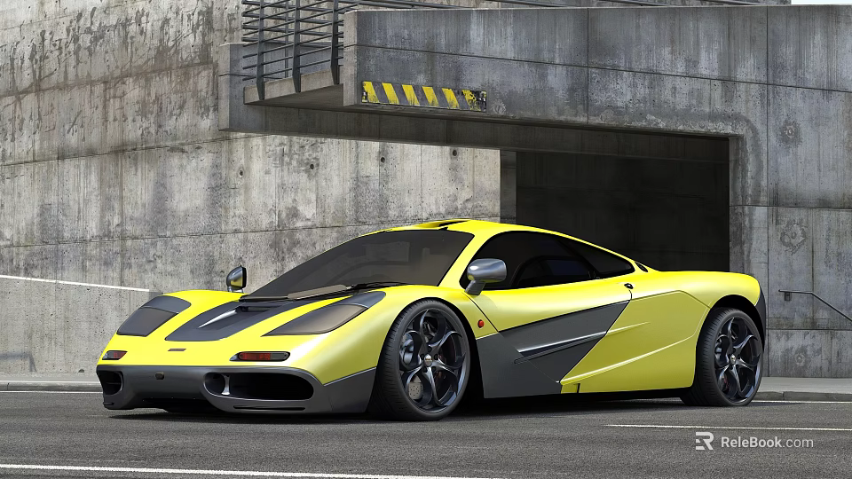 Yellow Sports Car With Sleek Modern Design Parked Near Concrete Tunnel Entrance On Urban Road 3d model 