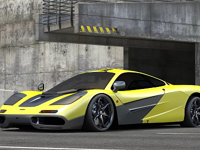 Yellow Sports Car With Sleek Modern Design Parked Near Concrete Tunnel Entrance On Urban Road 3d model